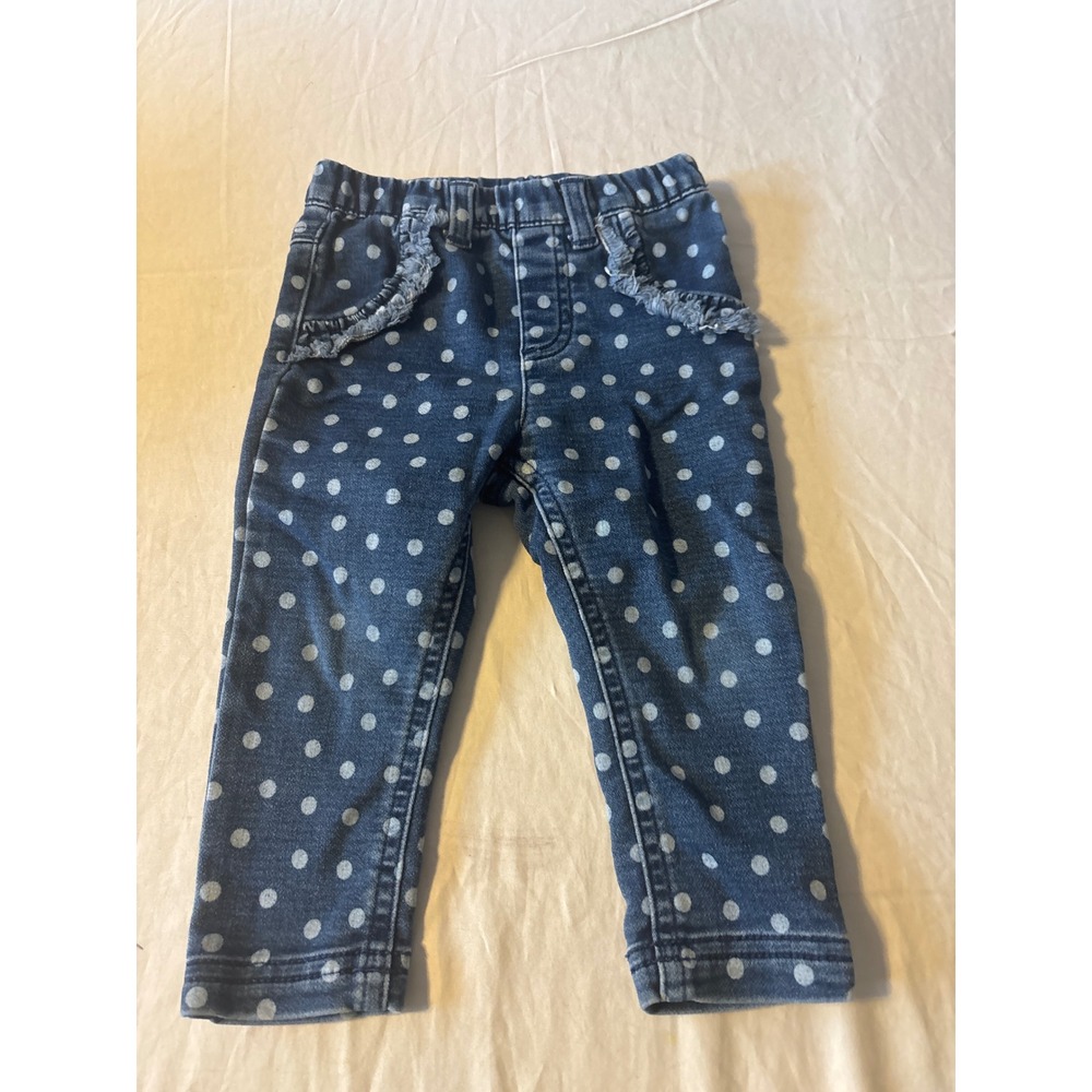 Cat & Jack Polka Dot‎ Denim Leggings Baby 12M Blue Excellent Ruffle Trim Pants